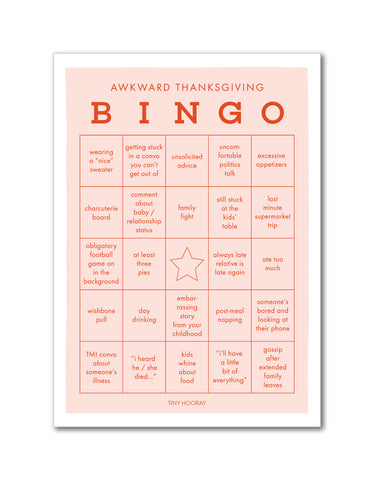 Awkward Thanksgiving Bingo Game