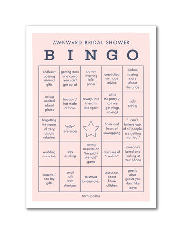 Awkward Bridal Shower Bingo Game